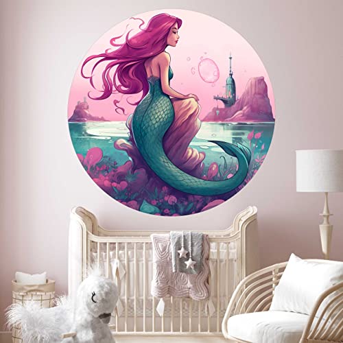 WANDKIND Meerjungfrau V415 rundes Wandtattoo Kinderzimmer | handgezeichnet | AUFKLEBER Kindergarten | Wandsticker Babyzimmer Mermaid (40 x 40 cm) von WANDKIND