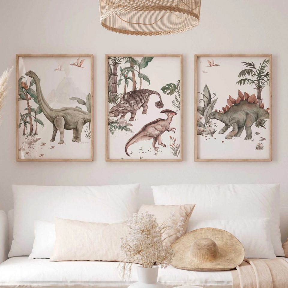 WANDKIND Poster Dinosaurier 3er Set P806, Kinderzimmer poster WANDKIND Poster Dinosaurier 3er Set P806, Kinderzimmer poster von WANDKIND