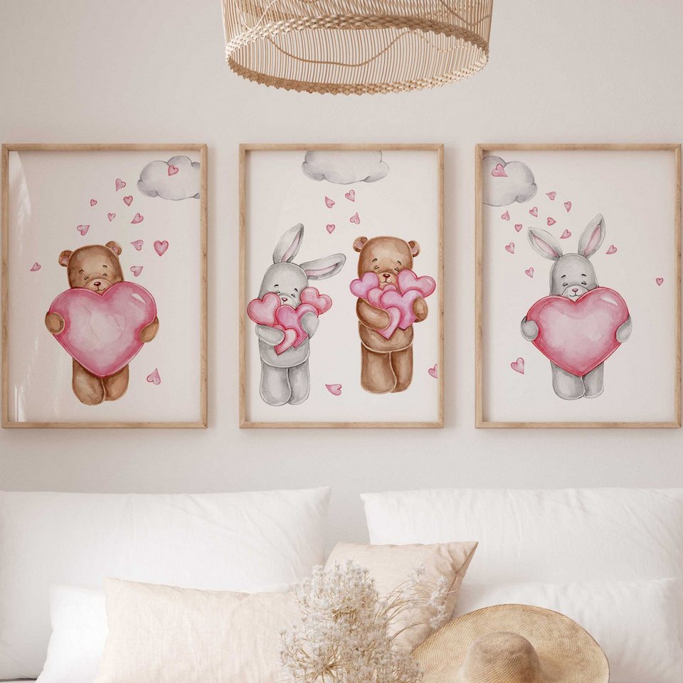 WANDKIND Poster Kinderzimmer Poster 3er Set Premium P709 / Teddybär mit Herz, Wandposter in verschiedenen Größen von WANDKIND