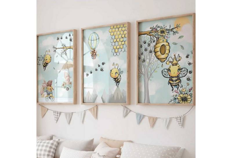 WANDKIND Poster Kinderzimmer Poster 3er Set Premium P714 / Bienen, Wandposter in verschiedenen Größen von WANDKIND
