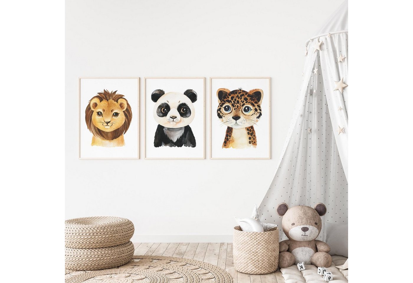 WANDKIND Poster Kinderzimmer Poster 3er Set Premium P777 / Safaritiere Portraits, Wandposter in verschiedenen Größen von WANDKIND