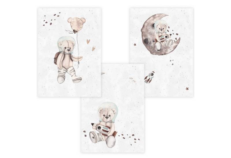 WANDKIND Poster Kinderzimmer Wandposter 3er Set Premium P788 / Teddybär Astronaut, Wandposter in verschiedenen Größen WANDKIND Poster Kinderzimmer Wandposter 3er Set Premium P788 / Teddybär Astronaut, Wandposter in verschiedenen Größen von WANDKIND