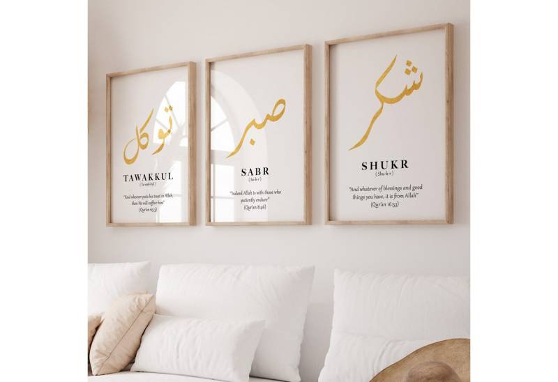 WANDKIND Poster Sabr, Tawakkul & Shukr Set Premium IP715, Islamisches Poster von WANDKIND