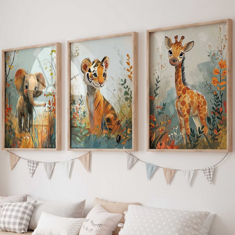 WANDKIND Poster Safaritiere 3er Set P809, Kinderzimmer Poster WANDKIND Poster Safaritiere 3er Set P809, Kinderzimmer Poster von WANDKIND