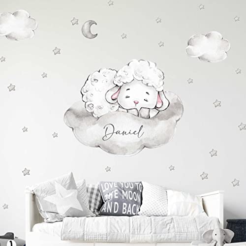 WANDKIND Schaf auf einer Wolke V403 Wandtattoo Kinderzimmer | handgezeichnet | AUFKLEBER Kindergarten | Wandsticker Babyzimmer Panda (50 x 50 cm) von WANDKIND