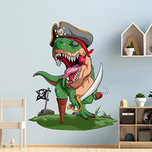 WANDKIND T-Rex Pirat V289 Wandtattoo Kinderzimmer | handgezeichnet | AUFKLEBER Kindergarten | Wandsticker Babyzimmer, Kinderzimmer T-Rex (75 x 75 cm) von WANDKIND