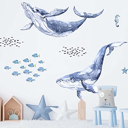 WANDKIND Wal Ocean Wandtattoo Kinderzimmer V356 | handgezeichnet | AUFKLEBER Kindergarten | Wandsticker Wale im Meer mit Meerestieren (60 x 60 cm) von WANDKIND