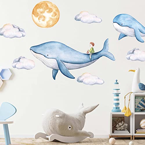 WANDKIND Wald Reiter V208 Wandtattoo Kinderzimmer | handgezeichnet | AUFKLEBER Kindergarten | Wandsticker Babyzimmer, Kinderzimmer Wal, Mond, Wolken (60 x 60 cm) von WANDKIND