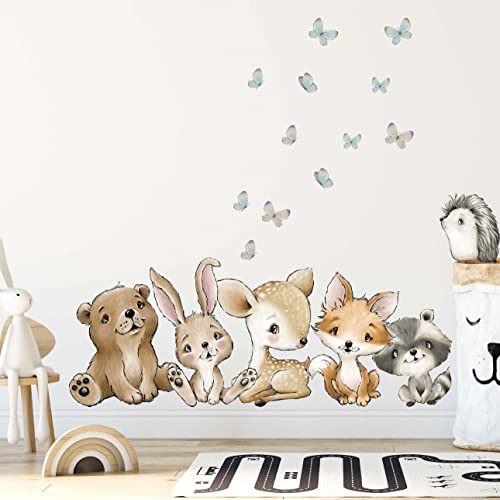 WANDKIND Waldtiere Wandtattoo Kinderzimmer V372 | handgezeichnet | AUFKLEBER Kindergarten | Babyzimmer Wandsticker Dschungel mit Bär Igel Reh Waschbär Fuchs Hase (60 x 60 cm) von WANDKIND