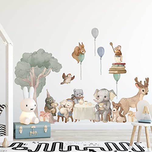 WANDKIND Waldtiere Wandtattoo Kinderzimmer V404 | handgezeichnet | AUFKLEBER Kindergarten | Babyzimmer Wandsticker Wanddeko Dekoration Feier im Garten (130 x 130 cm) von WANDKIND