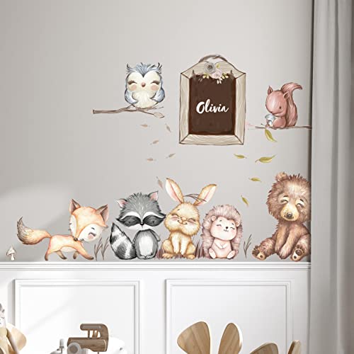 WANDKIND Waldtiere mit Wunschname V366 Wandtattoo | handgezeichnet | AUFKLEBER Kindergarten | Wandsticker Kinderzimmer Tiere aus dem Wald (60 x 60 cm) von WANDKIND