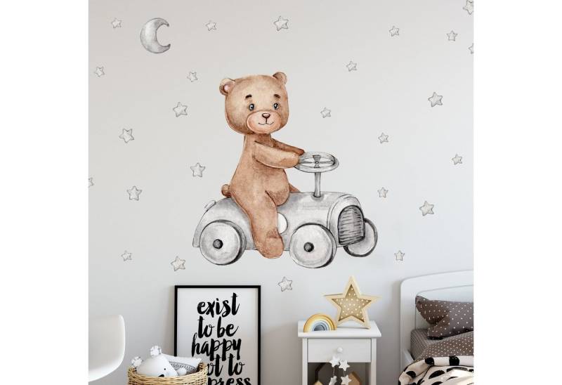 WANDKIND Wandtattoo Bär im Rennauto V268 (Auto), selbstklebend von WANDKIND