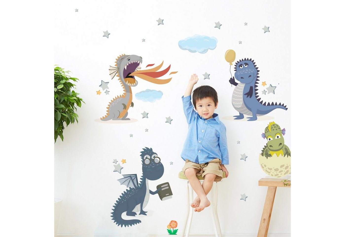 WANDKIND Wandtattoo Dino Freunde V290 Kinderzimmer, handgezeichnet, wieder ablösbar von WANDKIND