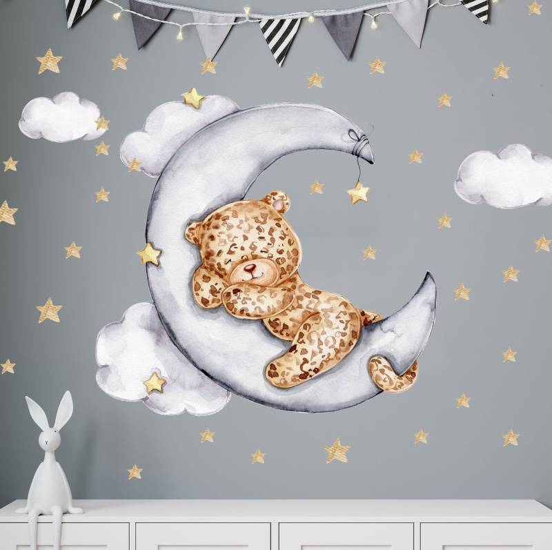 WANDKIND Wandtattoo Leopard auf dem Mond V319 (Leopard), Wieder ablösbar von WANDKIND