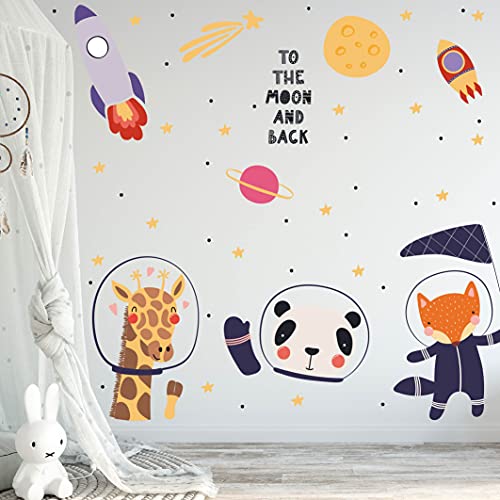 WELTRAUM TIERE Wandtattoo Set | V259 handgezeichnet | AUFKLEBER Kindergarten | Wandsticker Kinderzimmer Universum Planeten Erde Sterne Astronaut (100 x 100 cm) von WANDKIND