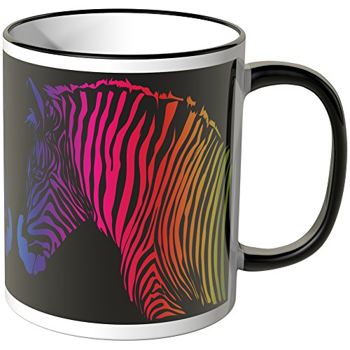 WANDKINGS® Tasse, Motiv: Buntes Zebra auf schwarzem Grund - SCHWARZ von WANDKINGS