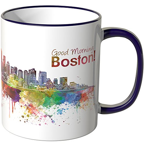 WANDKINGS® Tasse, Schriftzug Good Morning Boston! mit Skyline - LILA von WANDKINGS