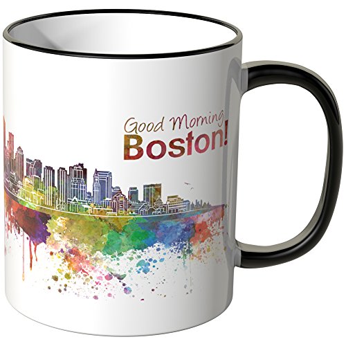WANDKINGS® Tasse, Schriftzug Good Morning Boston! mit Skyline - SCHWARZ von WANDKINGS