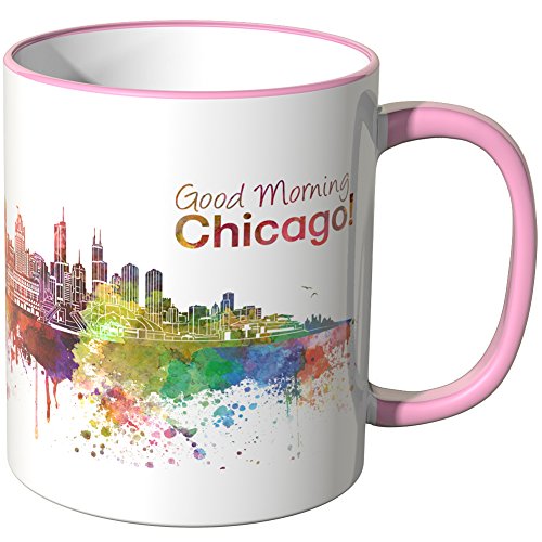 WANDKINGS® Tasse, Schriftzug Good Morning Chicago! mit Skyline - ROSA von WANDKINGS