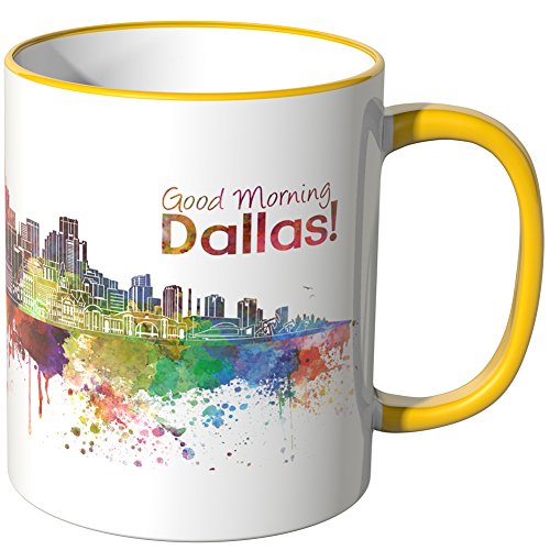 WANDKINGS® Tasse, Schriftzug Good Morning Dallas! mit Skyline - GELB von WANDKINGS