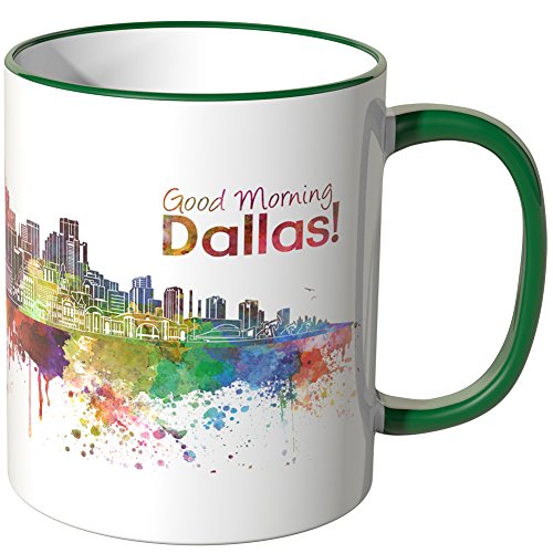 WANDKINGS® Tasse, Schriftzug Good Morning Dallas! mit Skyline - GRÜN von WANDKINGS