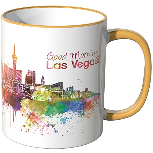 WANDKINGS® Tasse, Schriftzug Good Morning Las Vegas! mit Skyline - DUNKELGELB von WANDKINGS