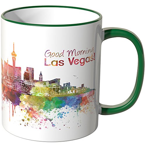 WANDKINGS® Tasse, Schriftzug Good Morning Las Vegas! mit Skyline - GRÜN von WANDKINGS