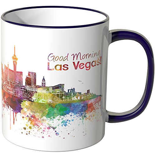 WANDKINGS® Tasse, Schriftzug Good Morning Las Vegas! mit Skyline - LILA von WANDKINGS