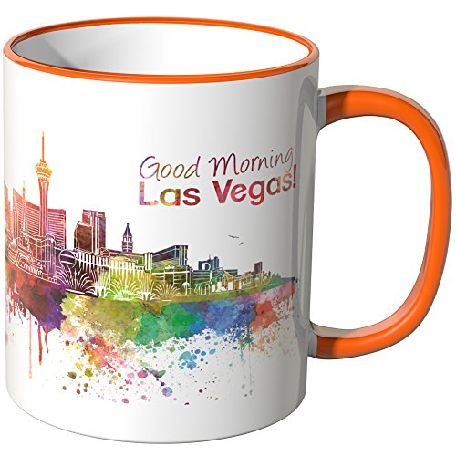 WANDKINGS® Tasse, Schriftzug Good Morning Las Vegas! mit Skyline - ORANGE von WANDKINGS