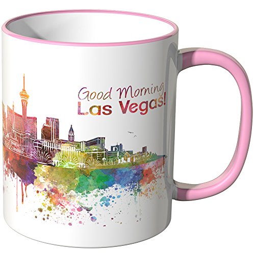 WANDKINGS® Tasse, Schriftzug Good Morning Las Vegas! mit Skyline - ROSA von WANDKINGS