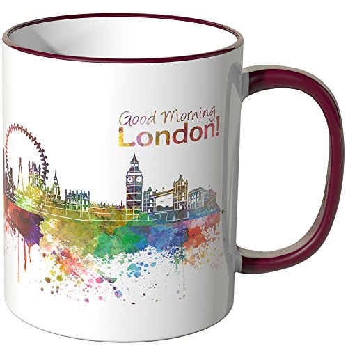 WANDKINGS® Tasse, Schriftzug Good Morning London! mit Skyline - Bordeaux von WANDKINGS