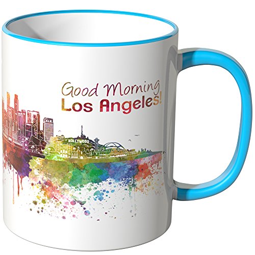 WANDKINGS® Tasse, Schriftzug Good Morning Los Angeles! mit Skyline - BLAU von WANDKINGS