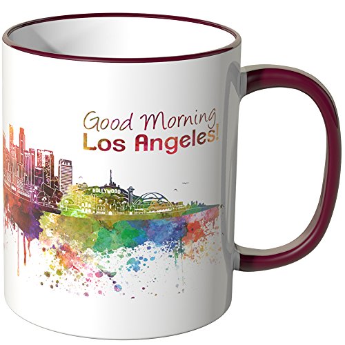 WANDKINGS® Tasse, Schriftzug Good Morning Los Angeles! mit Skyline - Bordeaux von WANDKINGS