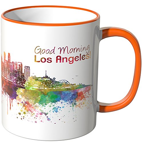 WANDKINGS® Tasse, Schriftzug Good Morning Los Angeles! mit Skyline - ORANGE von WANDKINGS