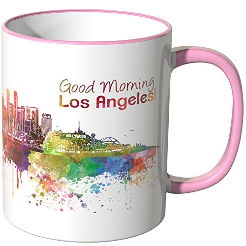 WANDKINGS® Tasse, Schriftzug Good Morning Los Angeles! mit Skyline - ROSA von WANDKINGS
