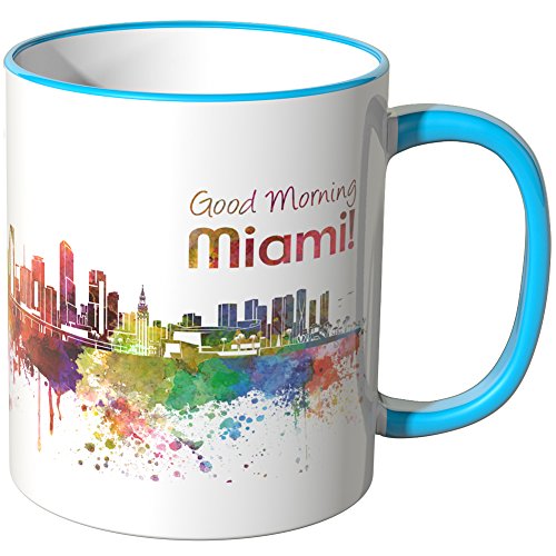 WANDKINGS® Tasse, Schriftzug Good Morning Miami! mit Skyline - BLAU von WANDKINGS