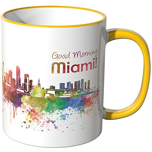 WANDKINGS® Tasse, Schriftzug Good Morning Miami! mit Skyline - GELB von WANDKINGS