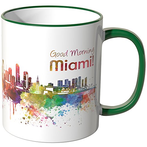 WANDKINGS® Tasse, Schriftzug Good Morning Miami! mit Skyline - GRÜN von WANDKINGS