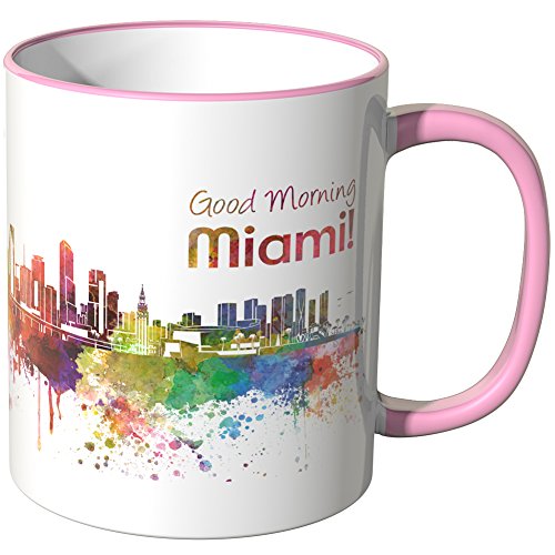 WANDKINGS® Tasse, Schriftzug Good Morning Miami! mit Skyline - ROSA von WANDKINGS