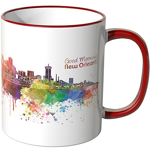 WANDKINGS® Tasse, Schriftzug Good Morning New Orleans! mit Skyline - ROT von WANDKINGS