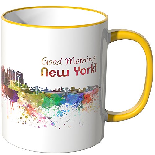 WANDKINGS® Tasse, Schriftzug Good Morning New York! mit Skyline - GELB von WANDKINGS