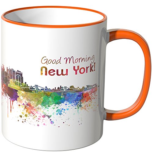 WANDKINGS® Tasse, Schriftzug Good Morning New York! mit Skyline - ORANGE von WANDKINGS