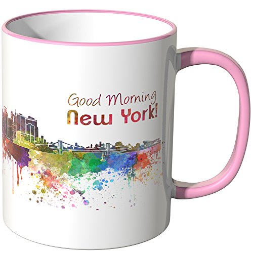 WANDKINGS® Tasse, Schriftzug Good Morning New York! mit Skyline - ROSA von WANDKINGS