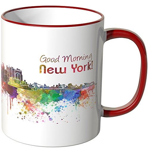 WANDKINGS® Tasse, Schriftzug Good Morning New York! mit Skyline - ROT von WANDKINGS