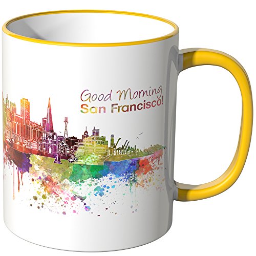 WANDKINGS® Tasse, Schriftzug Good Morning San Francisco! mit Skyline - GELB von WANDKINGS