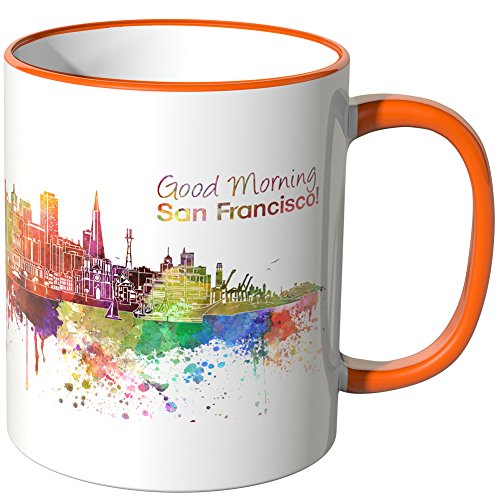 WANDKINGS® Tasse, Schriftzug Good Morning San Francisco! mit Skyline - ORANGE von WANDKINGS