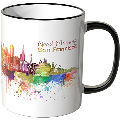 WANDKINGS® Tasse, Schriftzug Good Morning San Francisco! mit Skyline - SCHWARZ von WANDKINGS