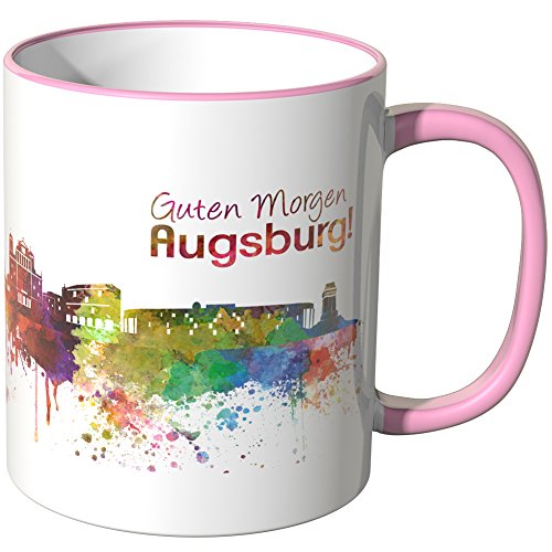 WANDKINGS® Tasse, Schriftzug Guten Morgen Augsburg! mit Skyline - ROSA von WANDKINGS
