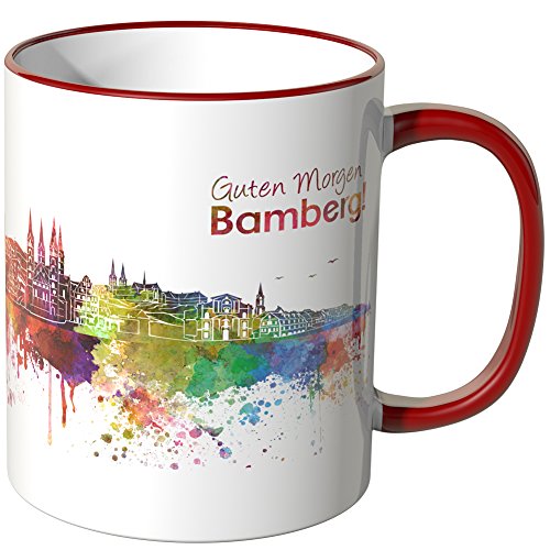 WANDKINGS® Tasse, Schriftzug Guten Morgen Bamberg! mit Skyline - ROT von WANDKINGS