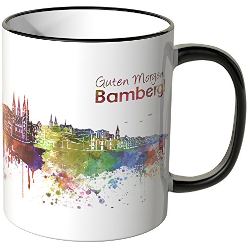 WANDKINGS® Tasse, Schriftzug Guten Morgen Bamberg! mit Skyline - SCHWARZ von WANDKINGS